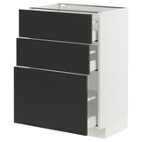 METOD / MAXIMERA Base cabinet with 3 drawers, white/Nickebo matt anthracite, 60x41x80 cm