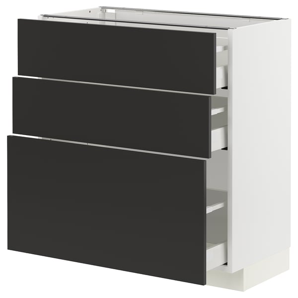 METOD / MAXIMERA Base cabinet with 3 drawers, white/Nickebo matt anthracite, 80x41x80 cm