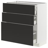 METOD / MAXIMERA Base cabinet with 3 drawers, white/Nickebo matt anthracite, 80x41x80 cm