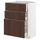 METOD / MAXIMERA Base cabinet with 3 drawers, white/Sinarp brown, 60x41x80 cm