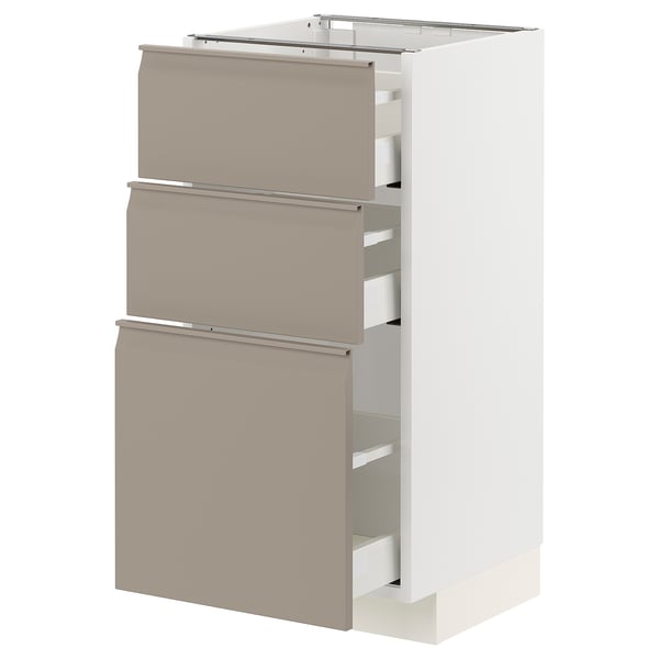 METOD / MAXIMERA Base cabinet with 3 drawers, white/Upplöv matt dark beige, 40x41x80 cm