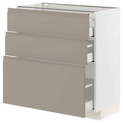METOD / MAXIMERA Base cabinet with 3 drawers, white/Upplöv matt dark beige, 80x41x80 cm