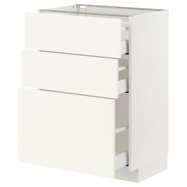 METOD / MAXIMERA Base cabinet with 3 drawers, white/Vallstena white, 60x41x80 cm