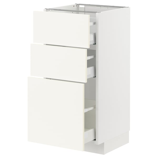 METOD / MAXIMERA Base cabinet with 3 drawers, white/Vallstena white, 40x41x80 cm