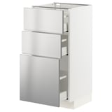 METOD / MAXIMERA Base cabinet with 3 drawers, white/Vårsta stainless steel, 40x41x80 cm