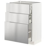 METOD / MAXIMERA Base cabinet with 3 drawers, white/Vårsta stainless steel, 60x41x80 cm