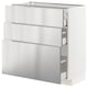 METOD / MAXIMERA Base cabinet with 3 drawers, white/Vårsta stainless steel, 80x41x80 cm