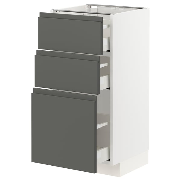 METOD / MAXIMERA Base cabinet with 3 drawers, white/Voxtorp dark grey, 40x41x80 cm