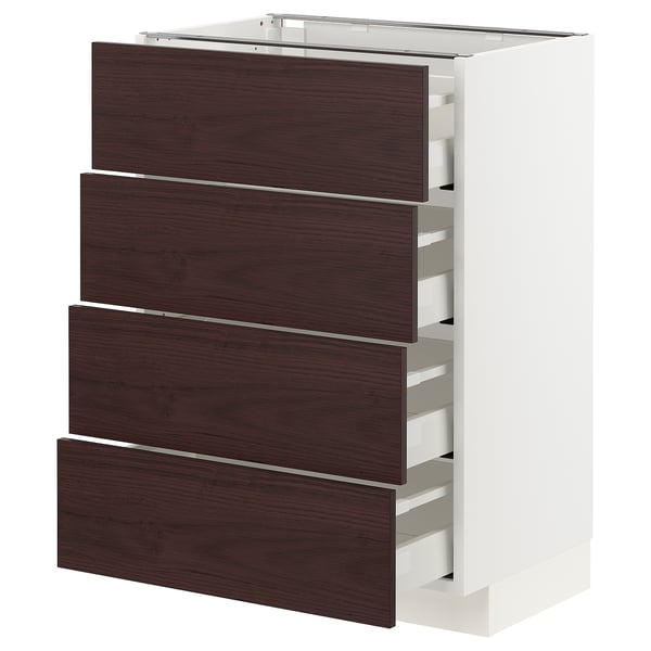 METOD / MAXIMERA Base cabinet with 4 drawers, white Askersund/dark brown ash effect, 60x41x80 cm