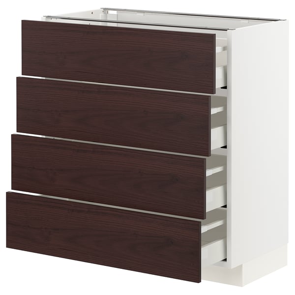 METOD / MAXIMERA Base cabinet with 4 drawers, white Askersund/dark brown ash effect, 80x41x80 cm