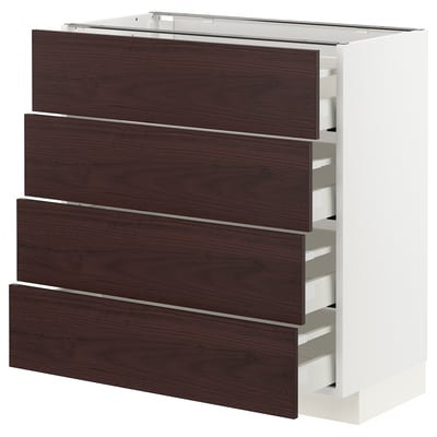 METOD / MAXIMERA Base cabinet with 4 drawers, white Askersund/dark brown ash effect, 80x41x80 cm