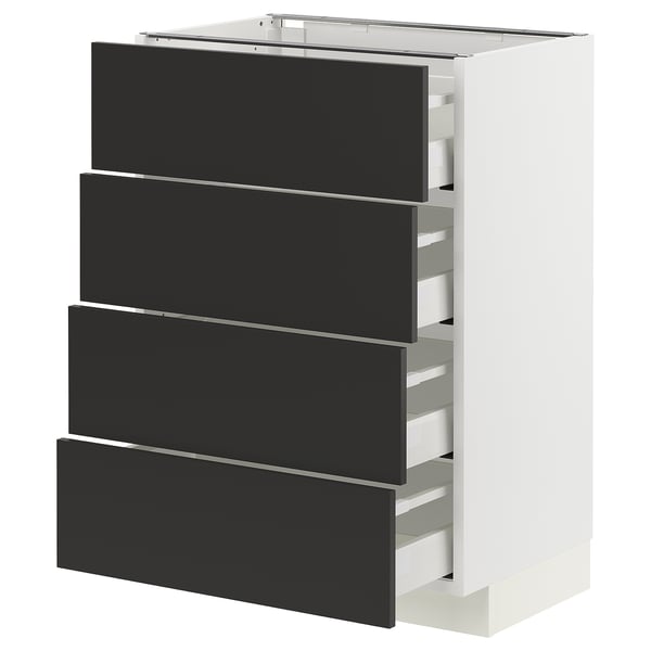 METOD / MAXIMERA Base cabinet with 4 drawers, white/Nickebo matt anthracite, 60x41x80 cm