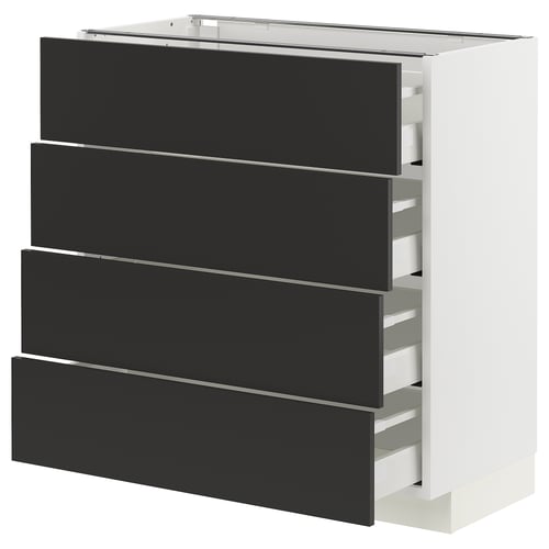 METOD kitchen unit with 4 black drawer fronts, modern design.