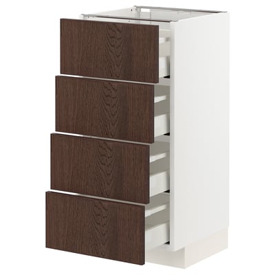 METOD / MAXIMERA Base cabinet with 4 drawers, white/Sinarp brown, 40x41x80 cm