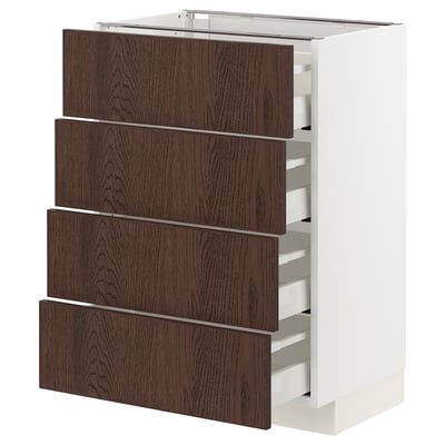 METOD / MAXIMERA Base cabinet with 4 drawers, white/Sinarp brown, 60x41x80 cm