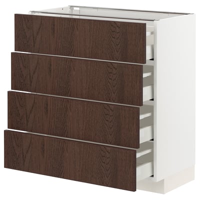 METOD / MAXIMERA Base cabinet with 4 drawers, white/Sinarp brown, 80x41x80 cm