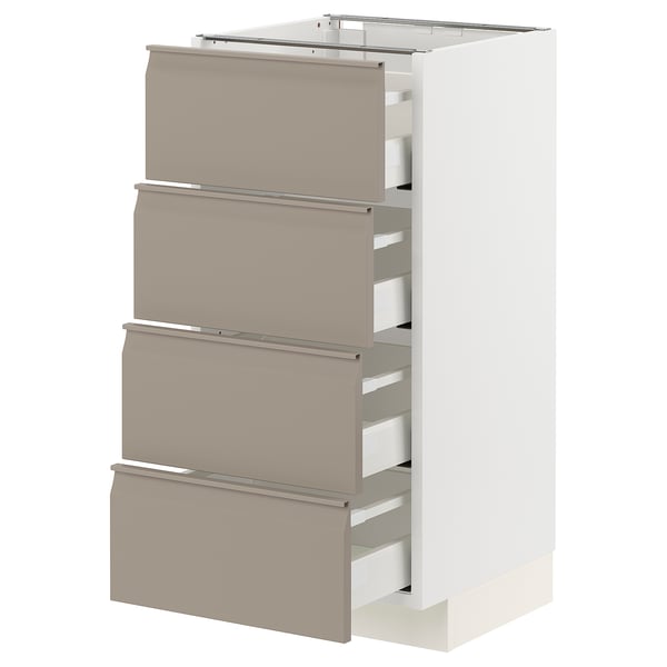 METOD / MAXIMERA Base cabinet with 4 drawers, white/Upplöv matt dark beige, 40x41x80 cm