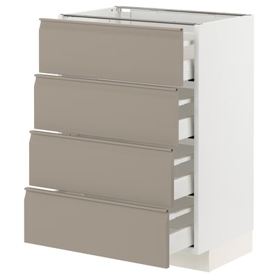 METOD / MAXIMERA Base cabinet with 4 drawers, white/Upplöv matt dark beige, 60x41x80 cm