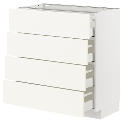 White METOD kitchen unit with smooth drawers.