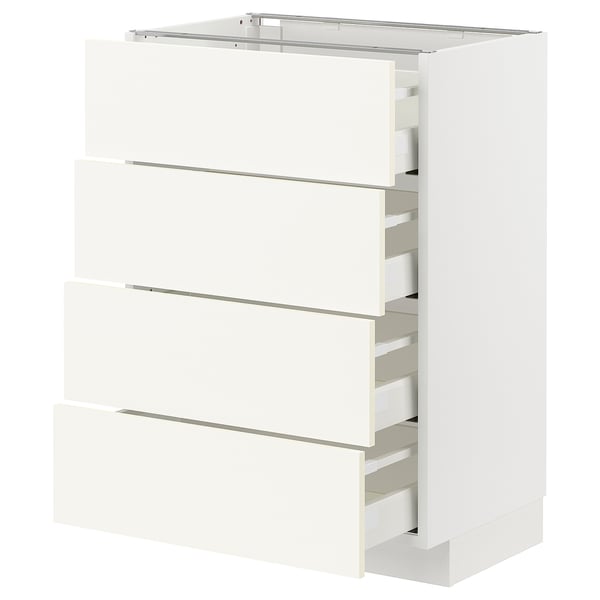 METOD / MAXIMERA Base cabinet with 4 drawers, white/Vallstena white, 60x41x80 cm