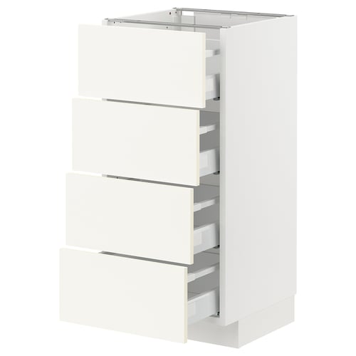 White ikea METOD kitchen cabinet with four drawers, sleek modern design.