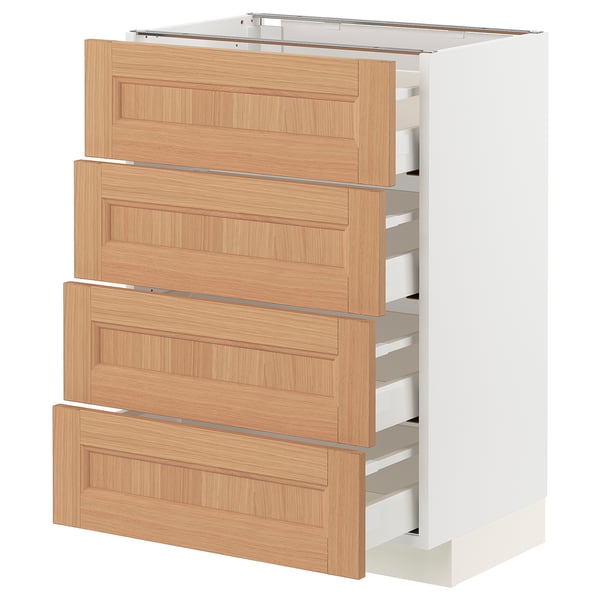 METOD / MAXIMERA Base cabinet with 4 drawers, white/Vedhamn oak, 60x41x80 cm