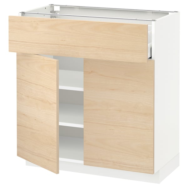 METOD / MAXIMERA Base cabinet with drawer/2 doors, white/Askersund light ash effect, 80x41x80 cm