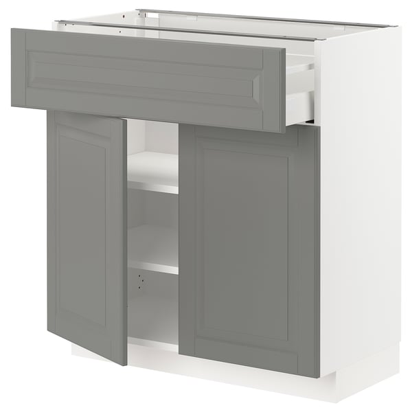 METOD / MAXIMERA Base cabinet with drawer/2 doors, white/Bodbyn grey, 80x41x80 cm