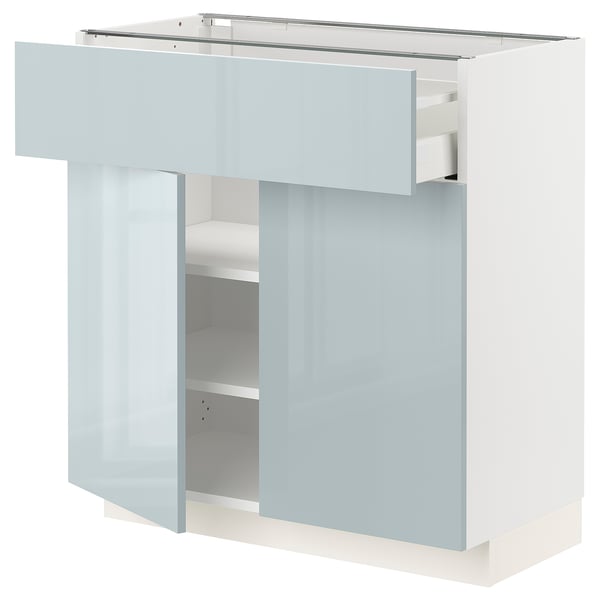 METOD / MAXIMERA Base cabinet with drawer/2 doors, white/Kallarp light grey-blue, 80x41x80 cm