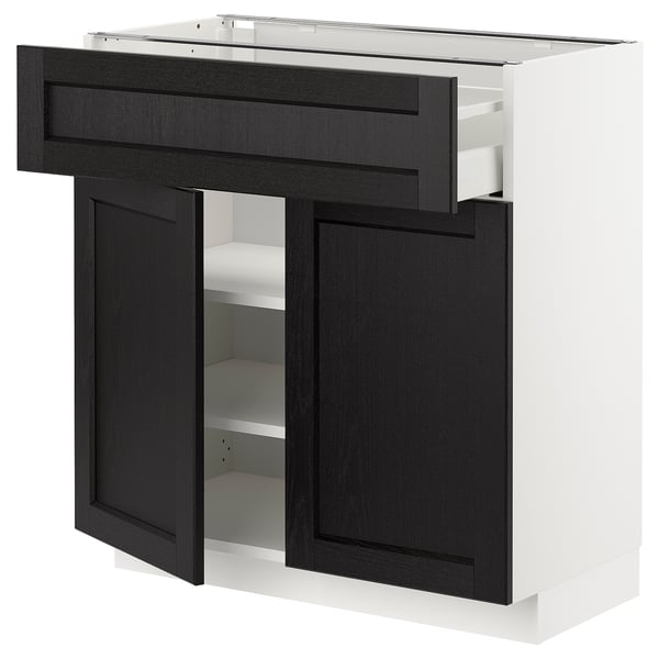 METOD / MAXIMERA Base cabinet with drawer/2 doors, white/Lerhyttan black stained, 80x41x80 cm