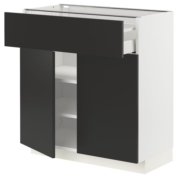 METOD / MAXIMERA Base cabinet with drawer/2 doors, white/Nickebo matt anthracite, 80x41x80 cm