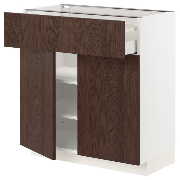METOD / MAXIMERA Base cabinet with drawer/2 doors, white/Sinarp brown, 80x41x80 cm