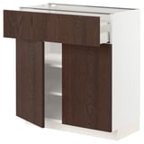 METOD / MAXIMERA Base cabinet with drawer/2 doors, white/Sinarp brown, 80x41x80 cm