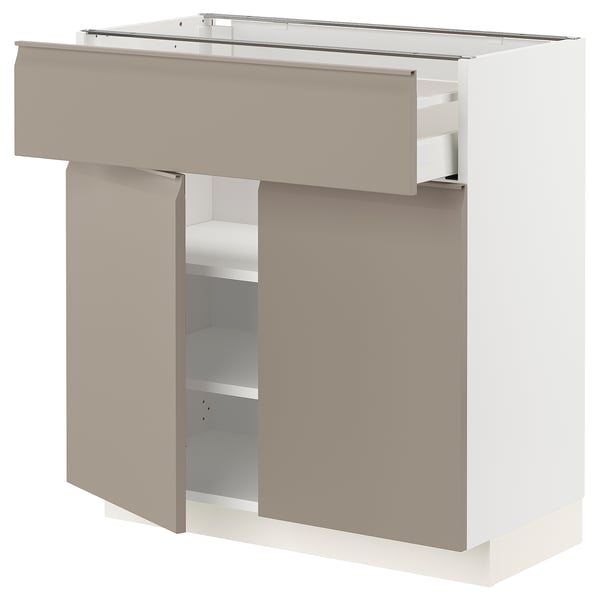 METOD / MAXIMERA Base cabinet with drawer/2 doors, white/Upplöv matt dark beige, 80x41x80 cm