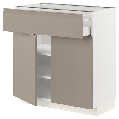 METOD / MAXIMERA Base cabinet with drawer/2 doors, white/Upplöv matt dark beige, 80x41x80 cm