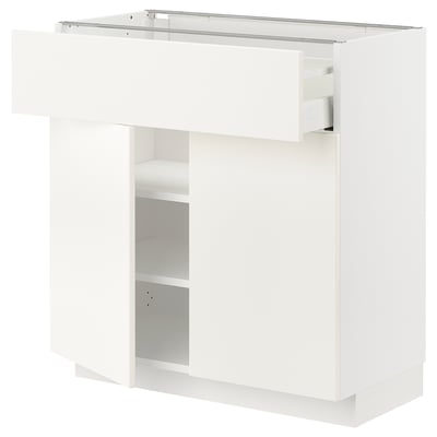 METOD / MAXIMERA Base cabinet with drawer/2 doors, white/Vallstena white, 80x41x80 cm