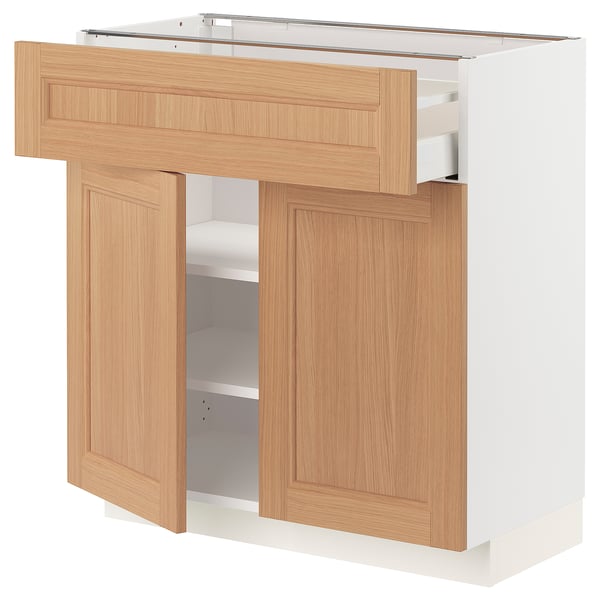 METOD / MAXIMERA Base cabinet with drawer/2 doors, white/Vedhamn oak, 80x41x80 cm
