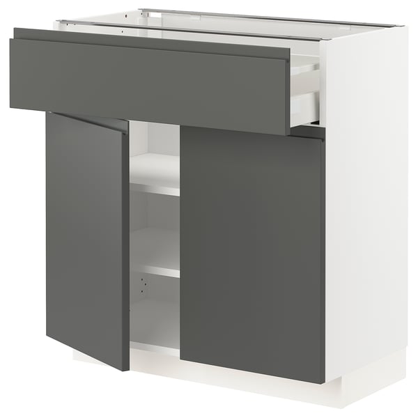 METOD / MAXIMERA Base cabinet with drawer/2 doors, white/Voxtorp dark grey, 80x41x80 cm