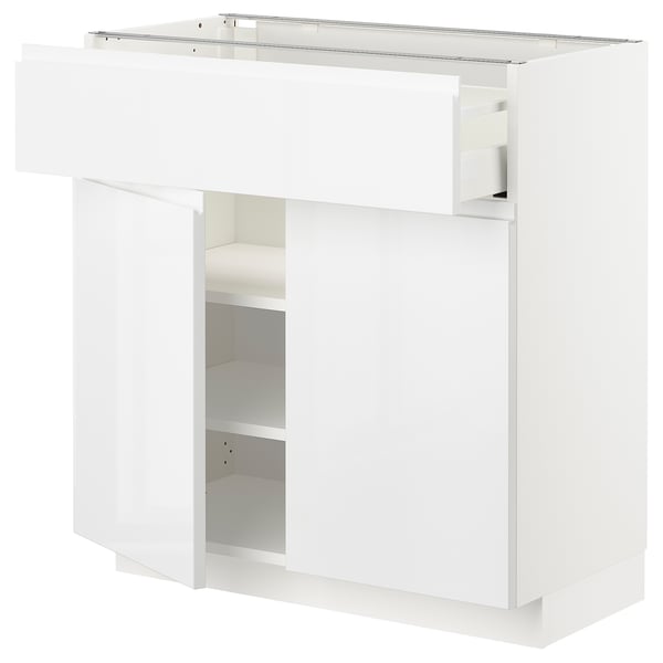 METOD / MAXIMERA Base cabinet with drawer/2 doors, white/Voxtorp high-gloss/white, 80x41x80 cm
