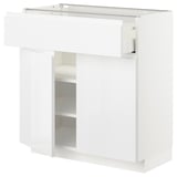 METOD / MAXIMERA Base cabinet with drawer/2 doors, white/Voxtorp high-gloss/white, 80x41x80 cm