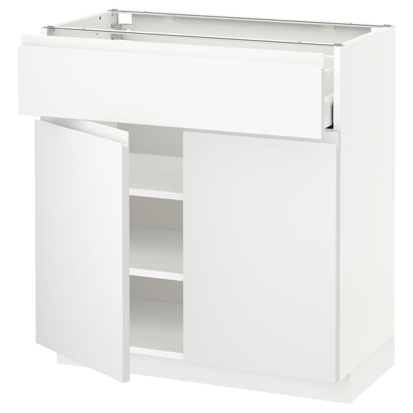 METOD / MAXIMERA Base cabinet with drawer/2 doors, white/Voxtorp matt white, 80x41x80 cm