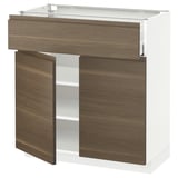 METOD / MAXIMERA Base cabinet with drawer/2 doors, white/Voxtorp walnut effect, 80x41x80 cm