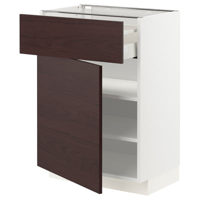 METOD / MAXIMERA Base cabinet with drawer/door, white Askersund/dark brown ash effect, 60x41x80 cm