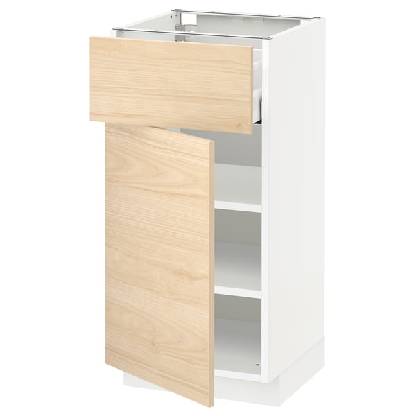 METOD / MAXIMERA Base cabinet with drawer/door, white/Askersund light ash effect, 40x41x80 cm