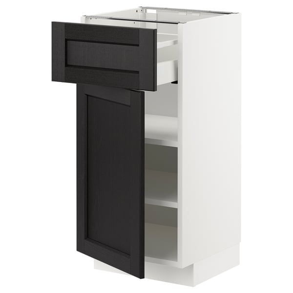METOD / MAXIMERA Base cabinet with drawer/door, white/Lerhyttan black stained, 40x41x80 cm