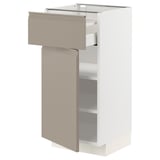 METOD / MAXIMERA Base cabinet with drawer/door, white/Upplöv matt dark beige, 40x41x80 cm
