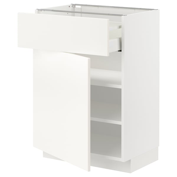 METOD / MAXIMERA Base cabinet with drawer/door, white/Vallstena white, 60x41x80 cm