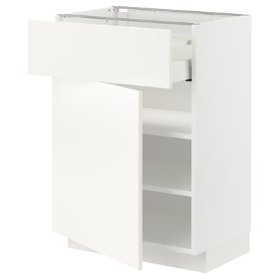 METOD / MAXIMERA Base cabinet with drawer/door, white/Vallstena white, 60x41x80 cm