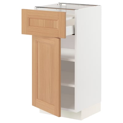 METOD / MAXIMERA Base cabinet with drawer/door, white/Vedhamn oak, 40x41x80 cm