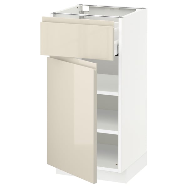METOD / MAXIMERA Base cabinet with drawer/door, white/Voxtorp high-gloss light beige, 40x41x80 cm